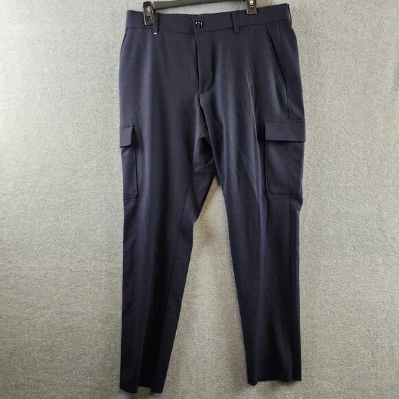 BOSS Pepe Cargo Wool Relaxed Fit Pants Mens 32R Dark Blue Zip Fly Button Closure